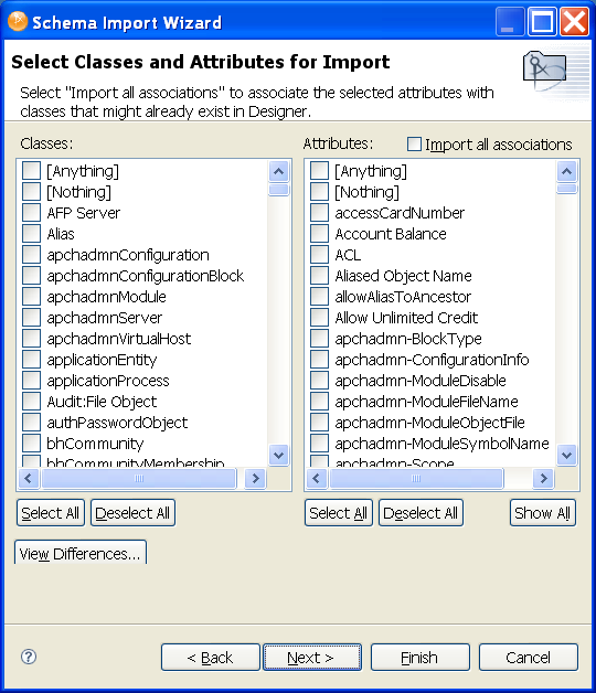 Click View Differences to import only schema differences