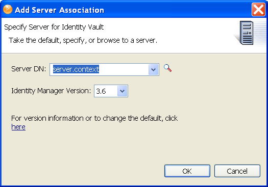 The Add Server Association window