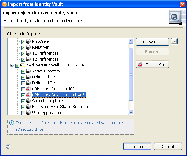 Selecting Driver objects to import