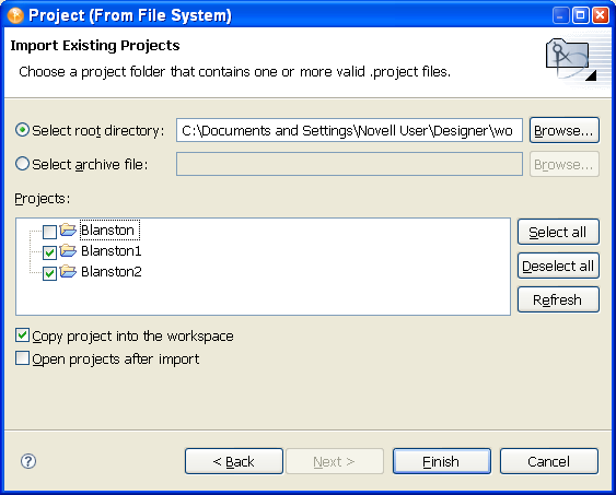 Selecting a directory containing valid projects
