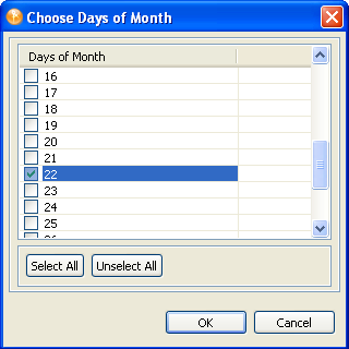 Selecting the days of the month