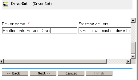 The edit box to name the Entitlements Service driver