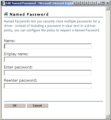Named Password input page lets you provide a name and a display name, and enter the password