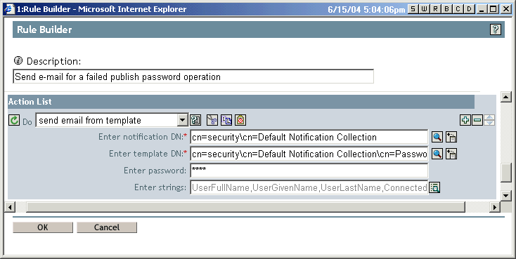 Do send e-mail from template action, with password field for SMTP server authentication