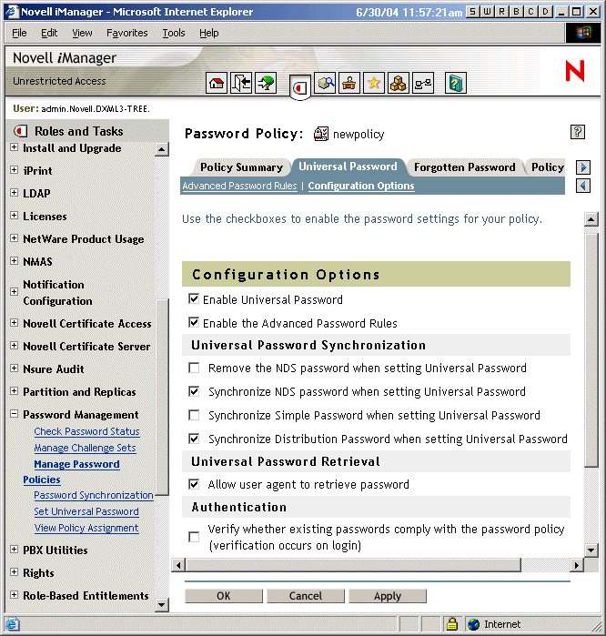 Configuration Options interface