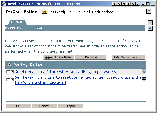 Page showing two rules in a password synchronization policy
