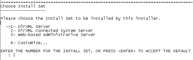 Options on the Choose Install Set page