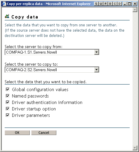 Copy data page lets you copy per-replica data