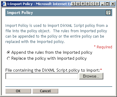 Import Policy dialog