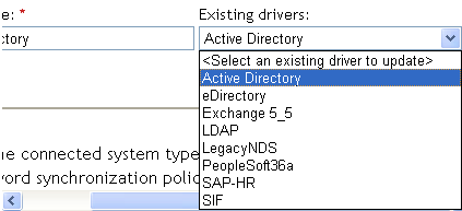 The Existing Drivers drop-down list