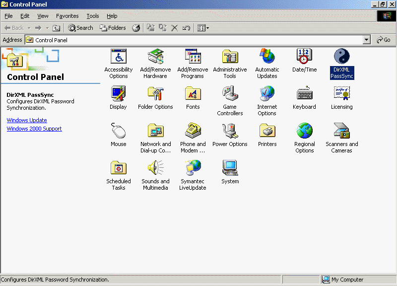 Control panel showing the yin-yang icon for the DirXML PassSync utility