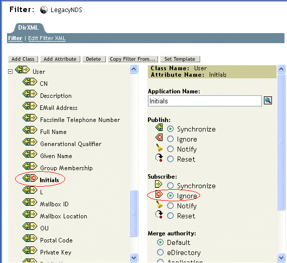 Attributes displayed in the filter