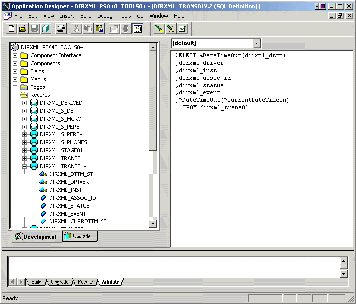 SQL view of code for the DirXML_TRANS01V record