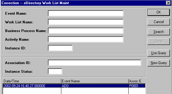 eDirectory Work List Maintenance search panel