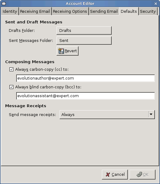Account Editor default settings