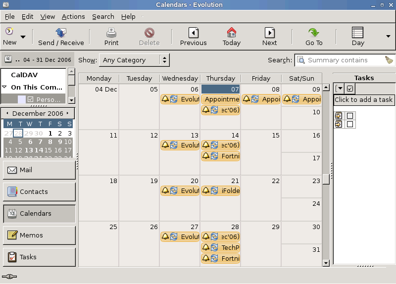 Appointment view for an arbitrary range of days