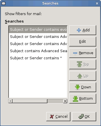 Searches dialogue box