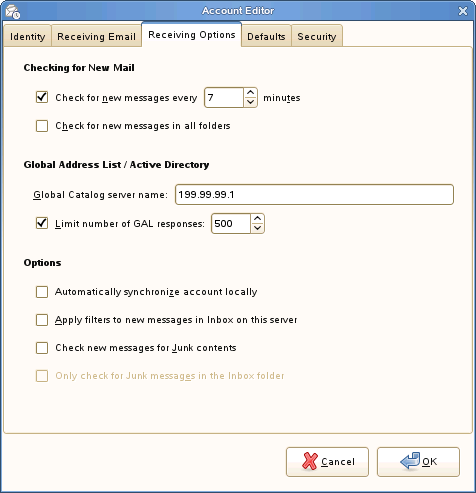 Microsoft Exchange MAPI receiving options