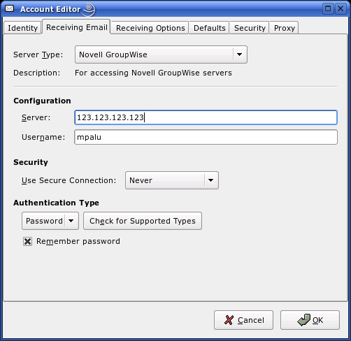 Evolution Setup Assistant Receiving mail section