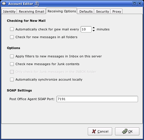 GroupWise Receiving Options