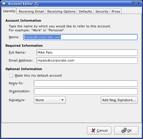Evolution Setup Assistant identity section