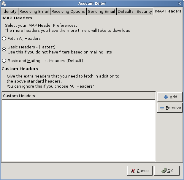IMAP Header Preferences