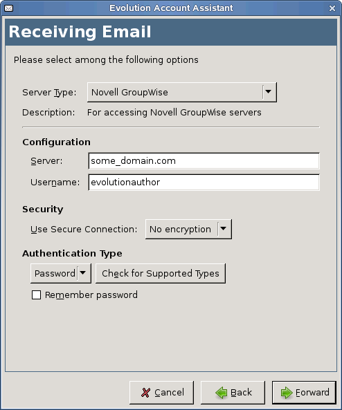 Evolution Setup Assistant Receiving Mail section