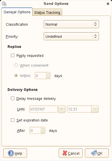 Mail view showing Status Tracking options