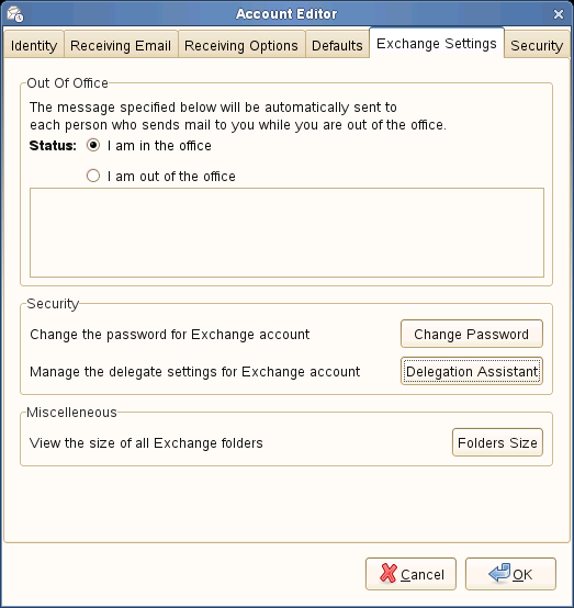 Exchange settings