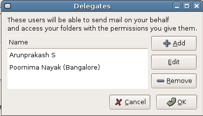 Exchange Account Delegation settings