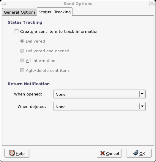 Mail view showing Status Tracking options