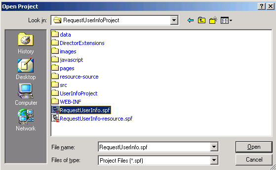 DirectorOpenProjectDialog