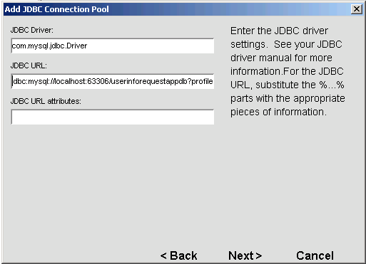 SMC Add JDBC Pool Database URL