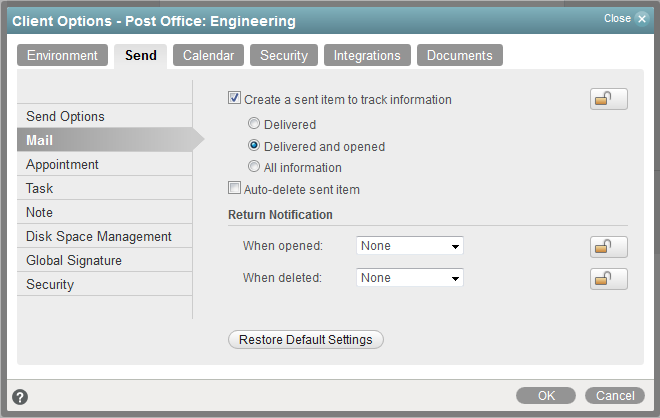 Send Options dialog box -- Mail tab