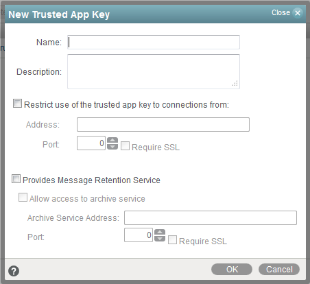 Create Trusted Application dialog box