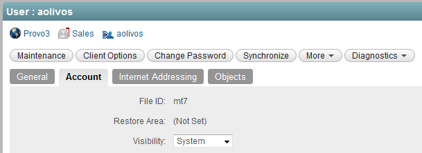 User Account tab where the Visibility field is located