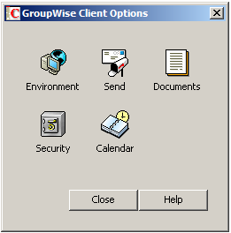 GroupWise Client Options dialog box