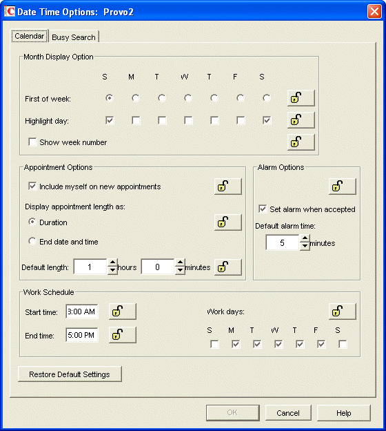 Calendar Options Dialog Box with the General Tab Open