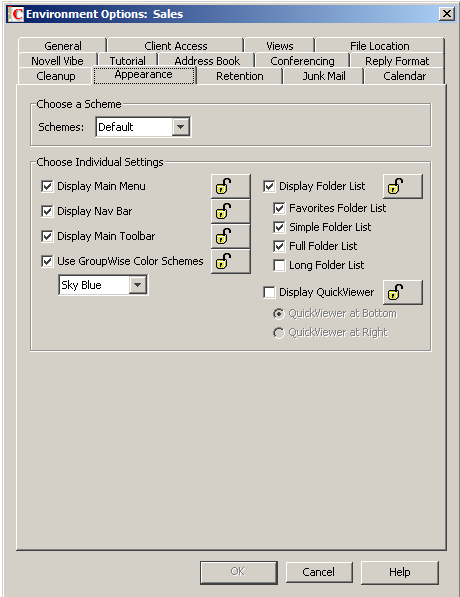 Environment Options Dialog Box with the Appearance Tab Open