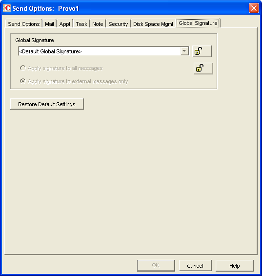 Send Options Dialog Box with the Global Signature Tab Open