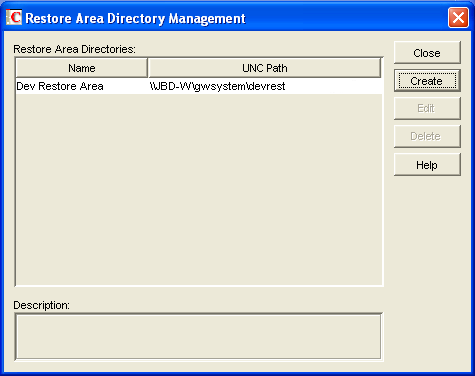 Restore Area Directory Management dialog box