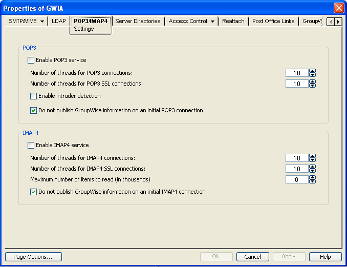 POP3/IMAP4 Settings property page