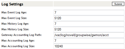 Log Settings section of the Preferences page