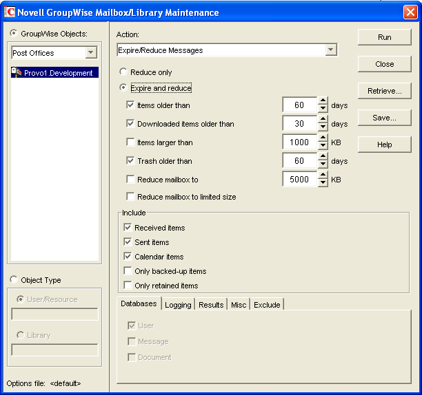 Mailbox/Library Maintenance dialog box