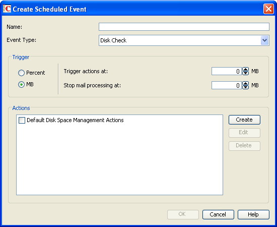 Create Scheduled Event dialog box