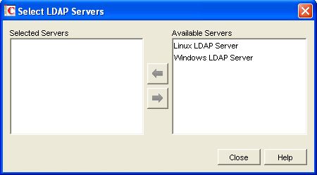 Select LDAP Servers dialog box