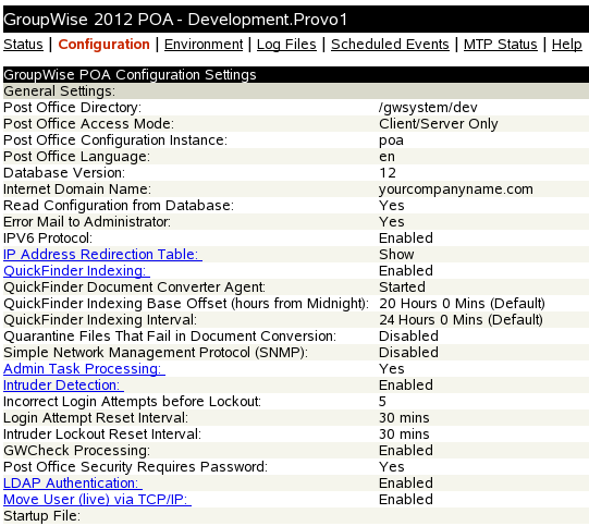 POA Web Console with the Configuration Page Displayed
