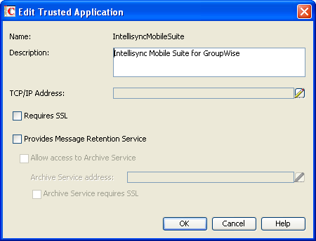 Edit Trusted Application dialog box