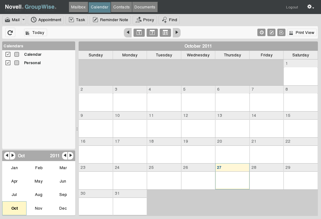 WebAccess Calendar Month view