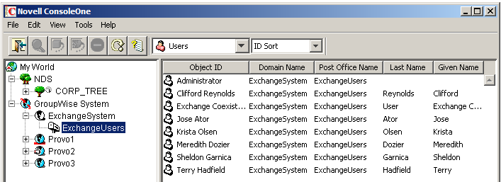 GroupWise external domain for Exchange users in ConsoleOne